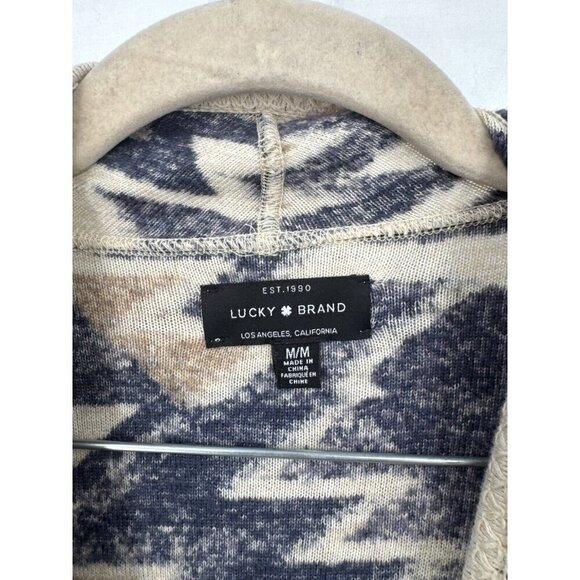 Lucky Brand Cardigan Women Medium Cream Aztec South Western Drape Front Open - Picture 4 of 10